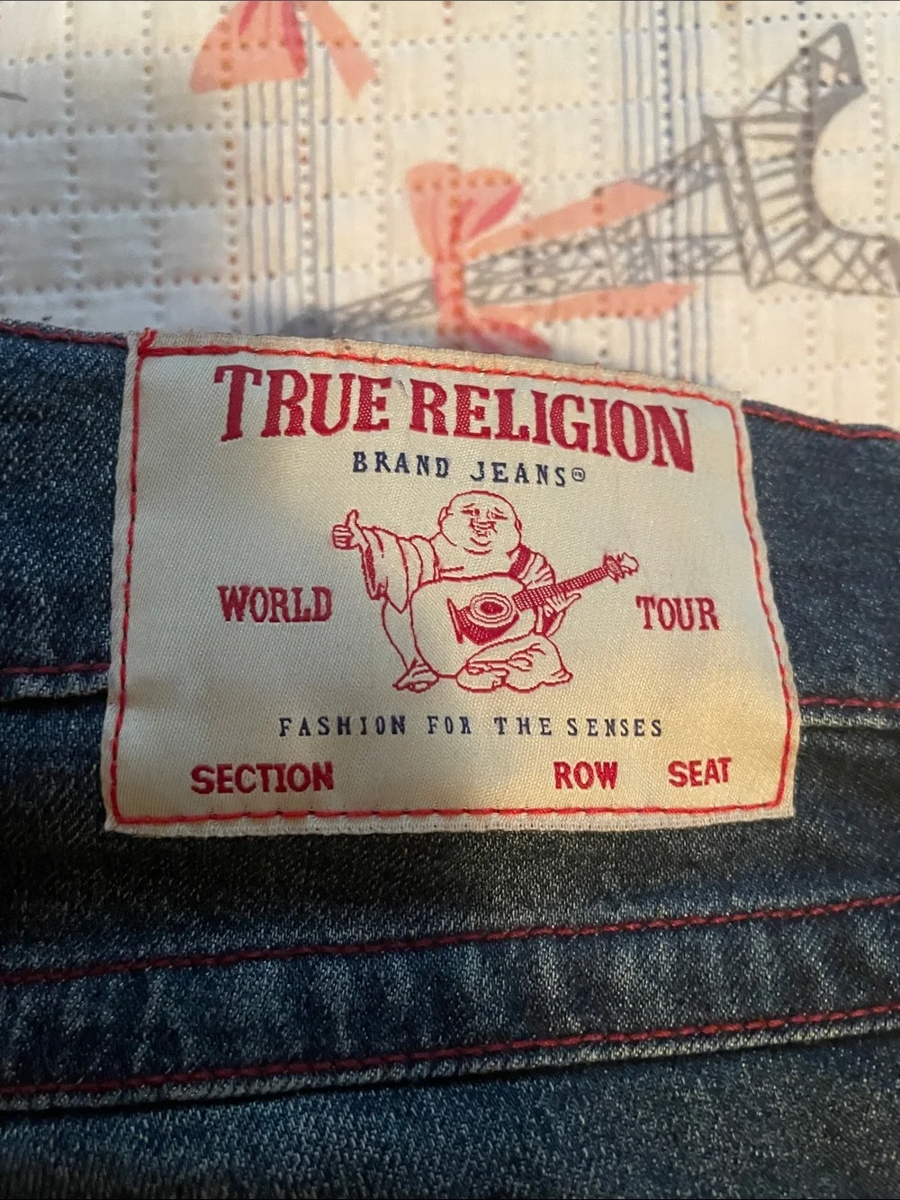 True Religion Blue Denim Jeans with Red Stitching